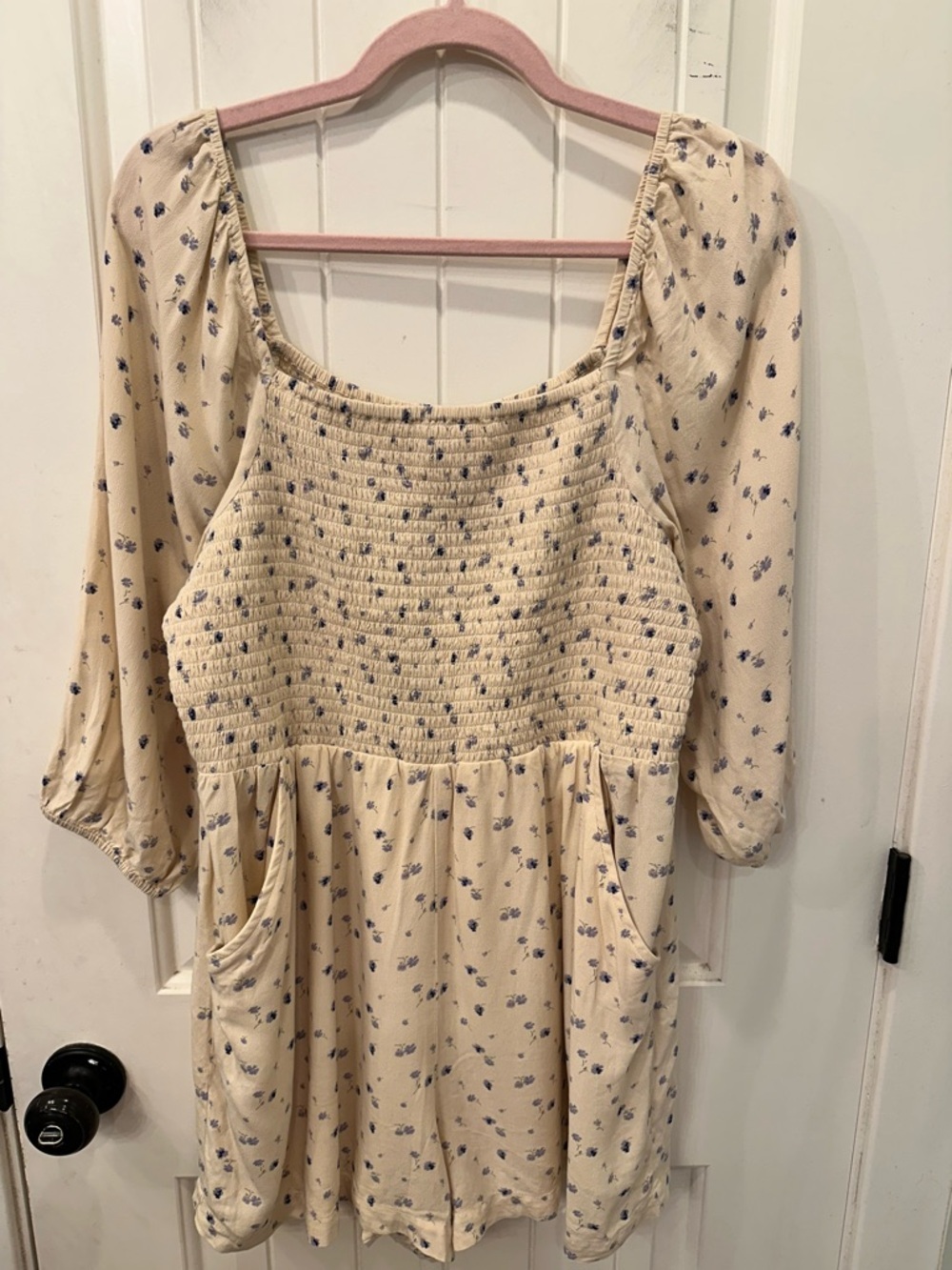 American Eagle Floral Smocked Long Sleeve Romper L Coquette Cottagecore